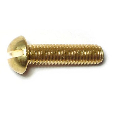 #10-32 X 3/4 In Slotted Round Machine Screw, Plain Brass, 20 PK